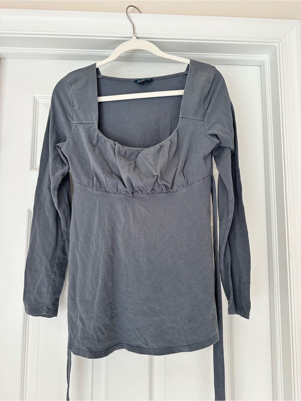 Old Navy Maternity M Gray Solid Square Neck Ruffle Stretch Cotton Pullover Top